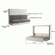 Armoire-lit escamotable VERTIGO SOFA - Blanc - Canapé gris - Couchage 140x200 cm - Ouverture assistée_3