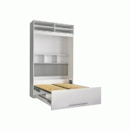 Lit escamotable Lutecia surmeuble - 140 x 190 cm - profondeur 50 cm - blanc mat - avec niches de rangement_3