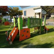 3703 - Ma Cabane, structure pour aire de jeux Transalp - 2 tours avec toboggan, mur d'escalade et panneaux ludiques_3