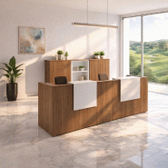 Banque d'accueil 2 personnes delta first avec 2 tops - MOBEL LINEA - blanc mat, acacia foncé, 324_0