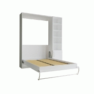 Composition armoire-lit SMART-V2 - Façade blanc brillant 140x200 cm avec bibliothèque blanc mat_3