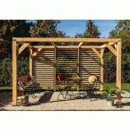 Auvent veneto bois + ventelles mur - 10,57 m2 - dimensions 3,39 m x 3,12 m