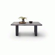 Table basse Claren - plateau 110 cm en acacia laqué gris - piétement en U laqué anthracite_3