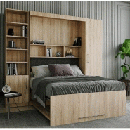 Composition armoire lit escamotable LUTECIA - Chêne naturel - Couchage 140x190 cm avec rangements intégrés_3