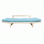 Banquette méridienne futon Beat - Pin naturel - Tissu bleu clair - Couchage 75x200 cm - KARUP_3