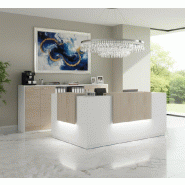 Comptoir d'accueil d'angle avec 2 réhausses Delta - Mobel Linea. - 184, Gauche, Blanc, Non, Acacia clair_3