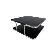 Table basse Izamu - structure acier inoxydable brossé et plateau plaqué chêne noir_3