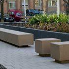 Banc en béton Gandhi avec coins arrondis - Blanc / Gris / Ocre / Finition petra 1 - 210 x 55 x 45 cm - 635 kg_3