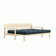 Canapé convertible futon UNWIND - Pin naturel - Coloris bleu pâle - Couchage 130 x 190 cm - Style scandinave et rétro_3
