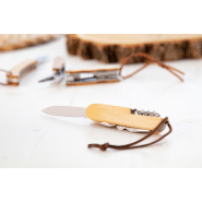 Couteau de poche multifonctions en acier inoxydable - manche bambou - 9 fonctions - avec bandoulière similicuir_3