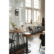 Tabouret de bar Valona - cuir marron, design industriel avec dossier confortable_3