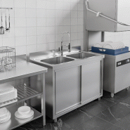 Plonge inox 2 bacs sur placard - P 700 mm - 1400_3