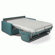 Canapé Dandy mono assise capitonnée convertible 140cm - système express avec matelas Bultex 16cm tweed bleu azur_3