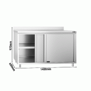Meuble bas inox adossé P 600 mm avec portes - 1400_3
