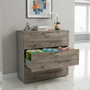 Armoire de Bureau : Classeur Professionnel 3 Tiroirs pour Dossiers Suspendus - 100, Gris aluminium, Chêne grisé_3