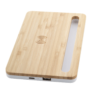 Chargeur induction de bureau en bambou - 5W avec support téléphone et Power Bank USB 1000 mA_3