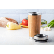 Mug thermos - isotherme en acier inoxydable avec double paroi en bambou - 450 ml_3