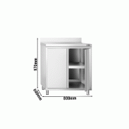 Meuble bas inox adossé P 600 mm avec portes - 800_3