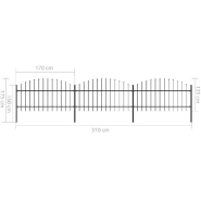 Vidaxl clôture de jardin à dessus en lance acier (1-1,25)x5,1 m noir 277723_3