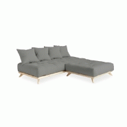 Canapé convertible futon Senza - Pin naturel - Coloris gris - Couchage 90 x 200 cm - Design minimaliste et cocooning_3