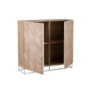 Buffet MOUNIE - 2 portes motifs chevron naturel clair - pieds métal blanc - style industriel_3