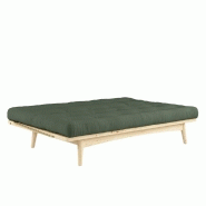 Banquette futon FOLK en pin massif - Coloris vert olive - Couchage 130 x 190 cm - Design scandinave avec accoudoirs en métal_3