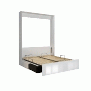 Armoire lit escamotable Dynamo Sofa - façade blanc brillant effet miroir - canapé anthracite - couchage 140x200 cm_3