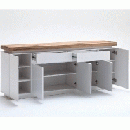 Buffet Romina 5 portes 2 tiroirs - laqué blanc mat avec plateau en chêne noueux huilé - LED intégré_3