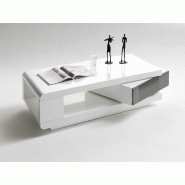Table basse design ICHY - laquée blanc brillant, façade gris laqué, plateau rotatif à 360°_3