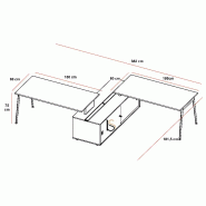 Bureau bench X3 avec rangement - Officity - Anthracite, Gris, 382_3