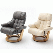 Fauteuil relax CLAIRAC XL - assise en cuir crème, pied en bois naturel, inclinable à 135° avec repose-pied_3
