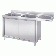 Plonge Inox 2 bacs sur placard avec passage lave-vaisselle - P 700 - GGM -_3