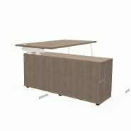 Bureau Manager avec crédence Ogi M - MDD - 160, Acacia clair, Piètement blanc_3