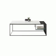Table basse JULLY - Blanc mat et métal noir - Style industriel avec plateau 120x60 cm_3