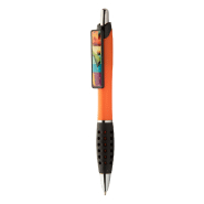Stylo bille en plastique - grip caoutchouc - clip personnalisable en doming - encre bleue - couleur orange_3