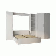 Composition angle lit escamotable blanc Dynamo Sofa - canapé blanc cassé 140x200 cm - bibliothèque et rangement intégrés_3