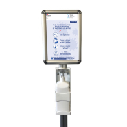 Poteau distributeur de gel 158 cm - Pompe manuelle 1L + Cadre pancarte A3 portrait/paysage - Noir - Réf : 214962NR_3