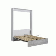 Armoire lit escamotable Dynamo blanc mat - façade gris béton 140x200 cm avec ouverture assistée_3