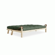Banquette futon Poetry en pin massif - coloris vert olive - couchage 130 x 190 cm - design scandinave avec accoudoirs en cuir_3