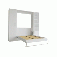 Armoire lit SMART-V2 - Façade blanc brillant effet miroir 140x200 cm avec colonnes blanc mat et rangements intégrés_3