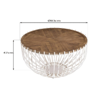CORVIE  TABLE BASSE RONDE 83*83  AVEC PLATEAU NATUREL ET PIÉTEMENT EN MÉTAL BLANC_3
