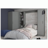 Composition armoire lit escamotable SMART-V2 gris mat - couchage 160 x 200 cm - 2 colonnes rangement + angle - dimensions 375 x 100 cm_3