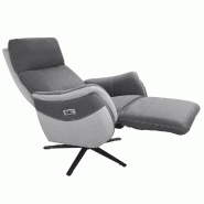 Fauteuil relax électrique Cabries - Bi-moteur - Microfibre bicolore Gris plomb/Perle - Piètement étoile métal noir pivotant_3