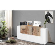 Buffet design CORO 160 cm - Blanc laqué brillant et érable vintage - Rangement spacieux_3