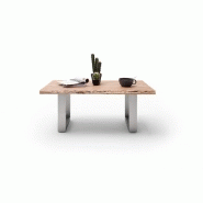 Table basse Claren - plateau 110 cm en acacia massif naturel laqué - piétement en U acier brossé_3