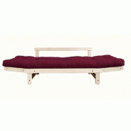 Banquette méridienne futon Beat - Pin naturel et tissu bordeaux - Couchage 75x200 cm_3