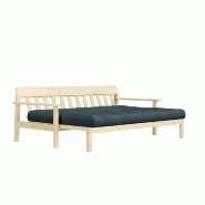 Canapé convertible futon UNWIND - Pin naturel - Coloris bleu pétrole - Couchage 130 x 190 cm - Style scandinave_3