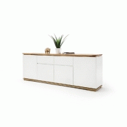 Buffet Charly 4 portes 2 tiroirs - Laqué blanc mat avec plateau et socle en chêne noueux_3