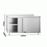Meuble bas inox adossé P 600 mm avec portes - 1600_3