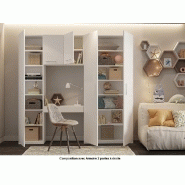 Ensemble de rangement pont avec table bureau et tiroir - Blanc mat - Largeur 250 cm - Collection SMART_3